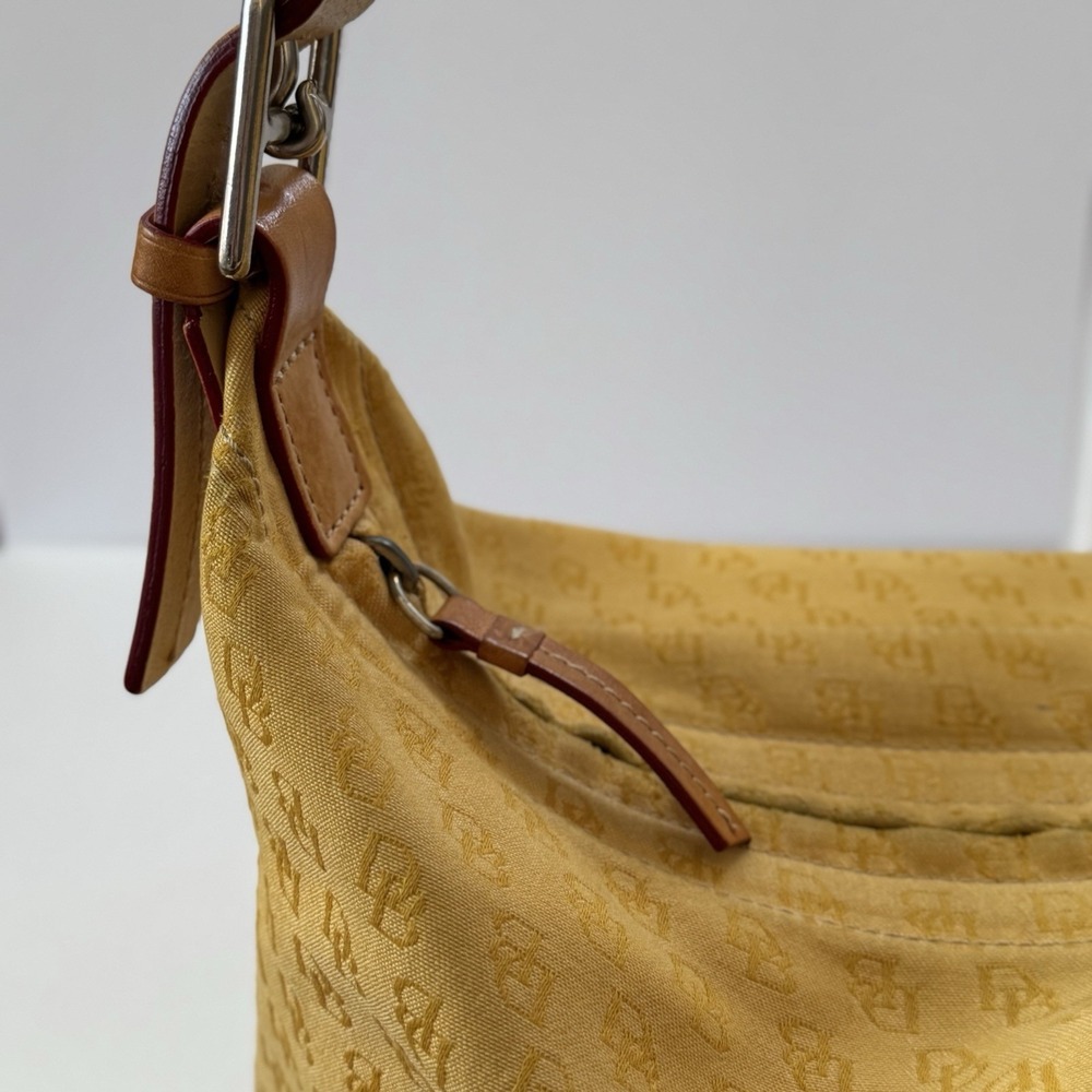 Dooney & Bourke Y2K Yellow Signature DB Monogram Canvas Hobo Shoulder Bag - Picture 11 of 11